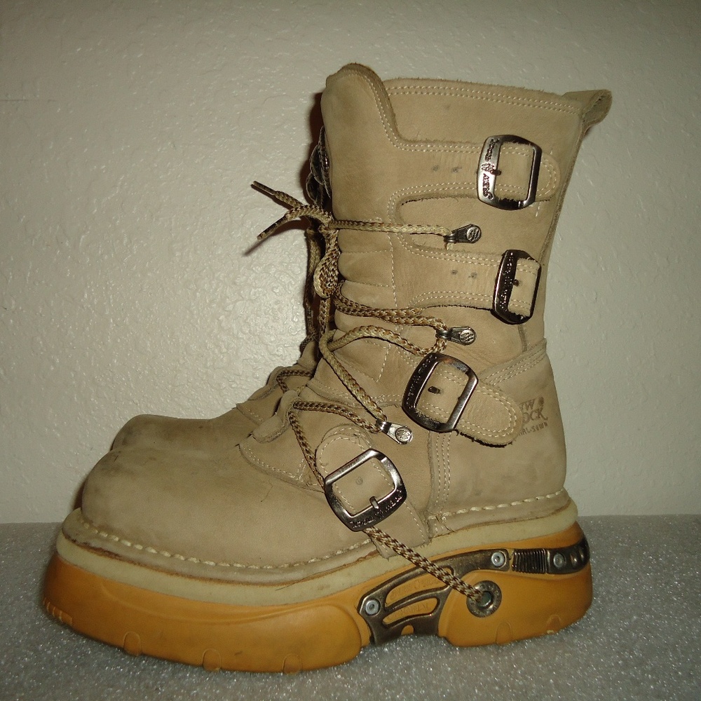 New Rock Original Spain Unisex Metallic Beige 100% Leather Goth Biker Emo Size: